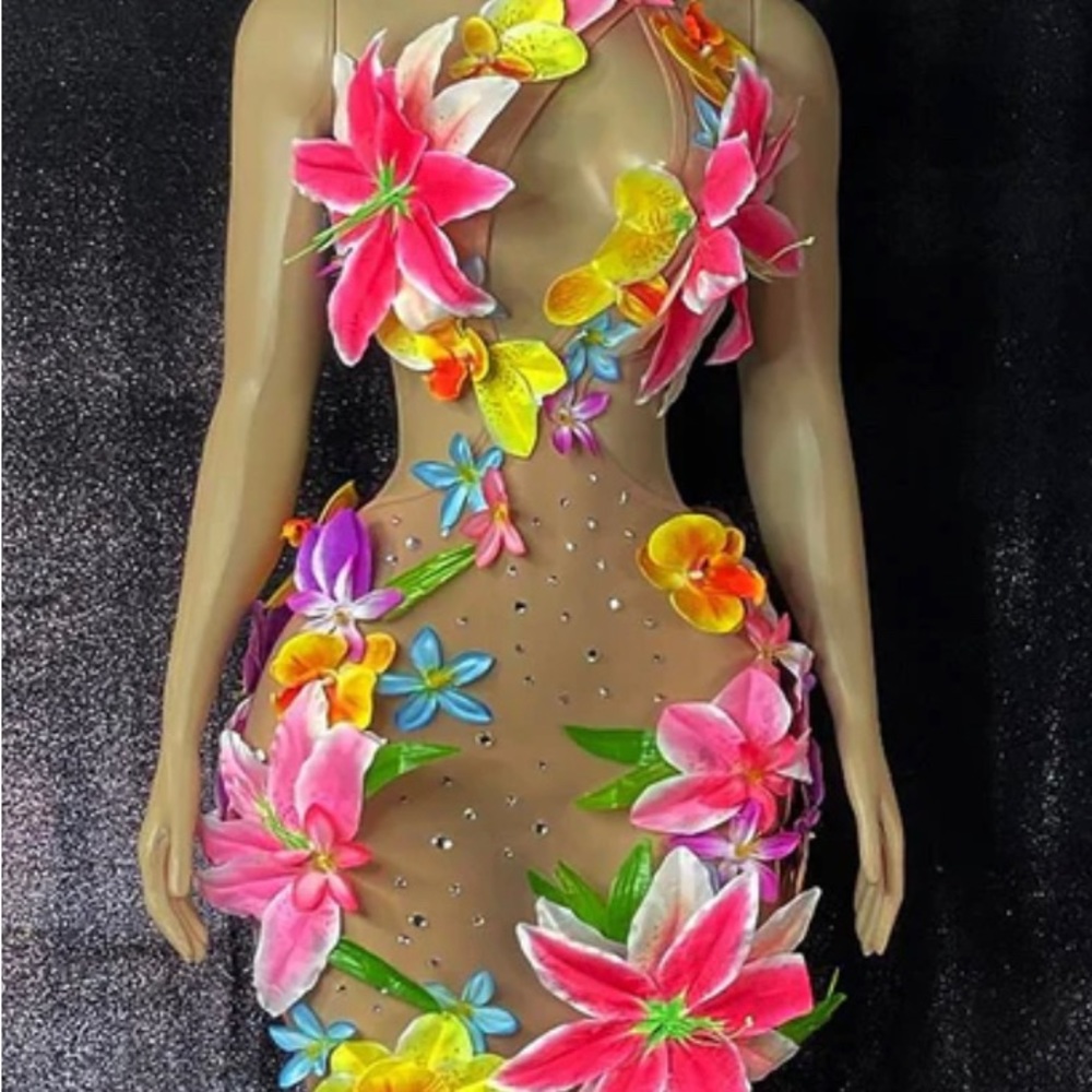 Amekana Boutique Flower Mesh Dress